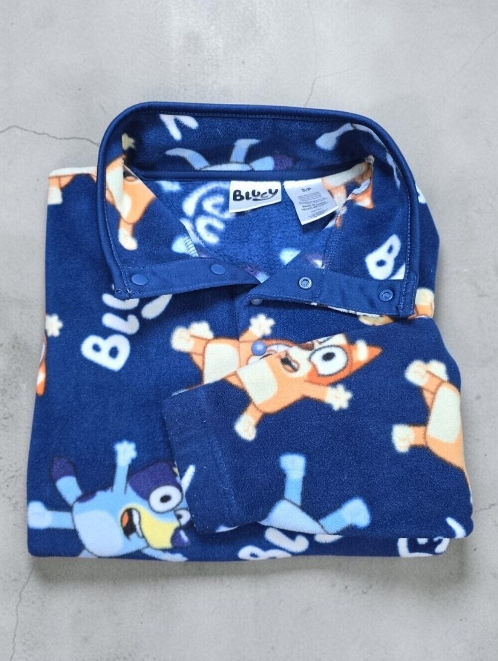 Bluey Oversized Fleece Snap Button Mock Neck Pullover Navy Blue Size Small